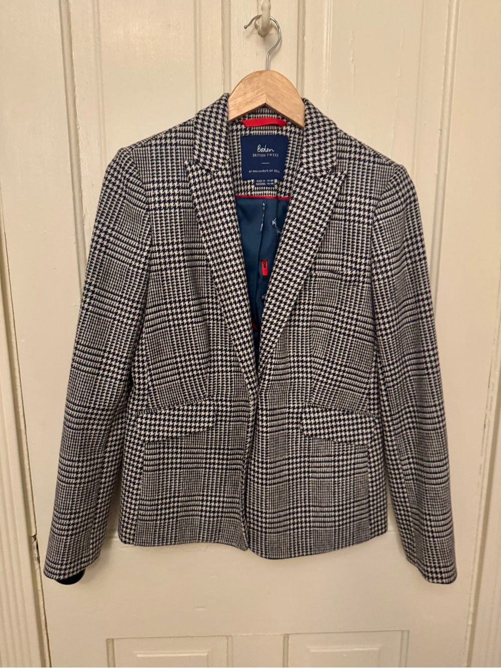 Boden Dark Navy and White Glen Plaid Tailored Blazer US4